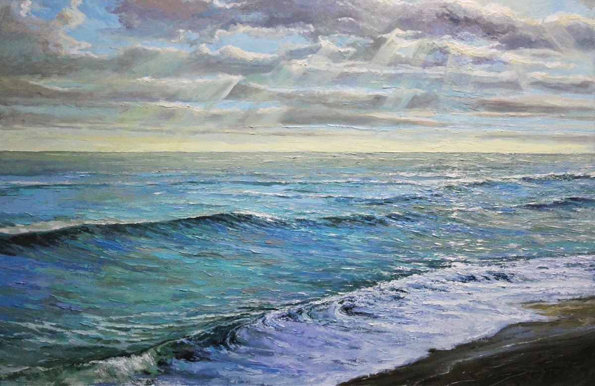 A million shades of the sea. 37x24 inches ORIGINAL OIL PAINTING, PALETTE KNIFE by Linar Ganeev
