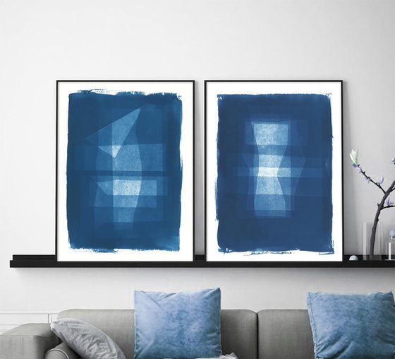 Blue living room art wall