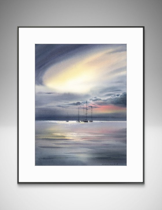 Yachts at sea at dawn #2