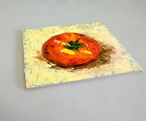 Tomato Painting Original Art Vegetable Artwork Impasto Food Wall Art Small Oil Painting