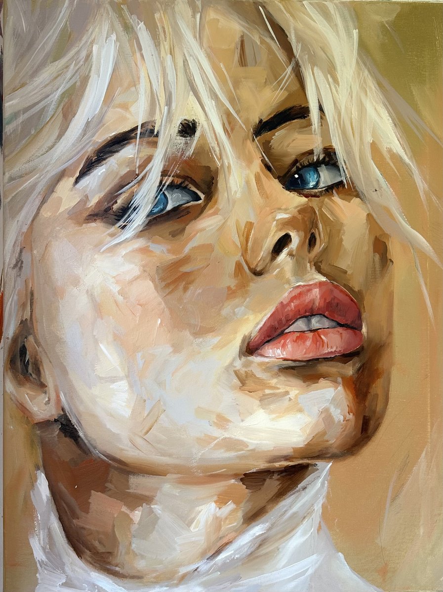 Impressionistic Portrait Acrylic Painting By Ferenc Racz, 24 X 31, Leila, Original Artwork