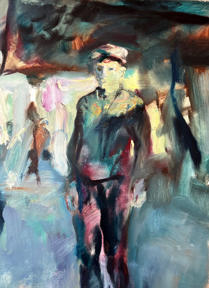 Expressive Portrait Oil Painting By Zakhar Shevchuk, 28 X 37", Waiting, Original Artwork