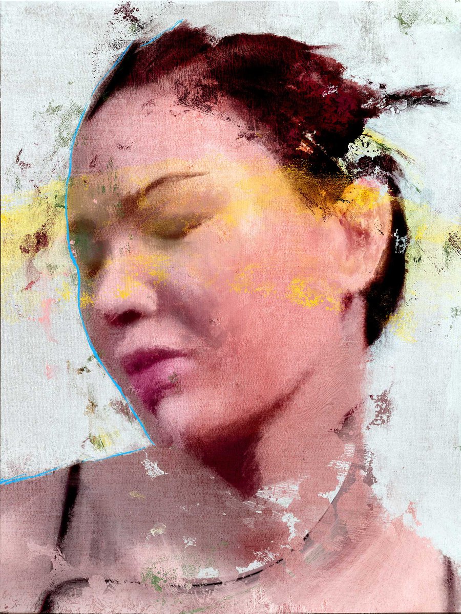 Impressionistic Portrait Acrylic Painting By Dario Moschetta, 24 X 31, Portrait 456.2022, Original Artwork