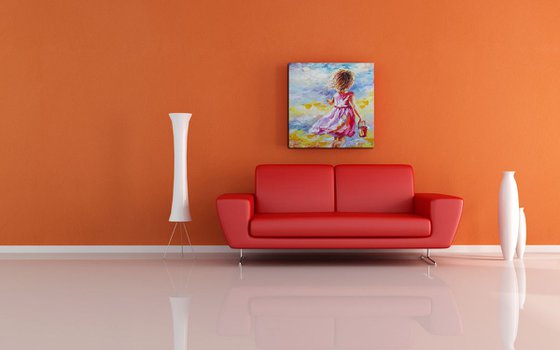Good memories - childhood, child, oil painting, girl, little girl, happy childhood, children