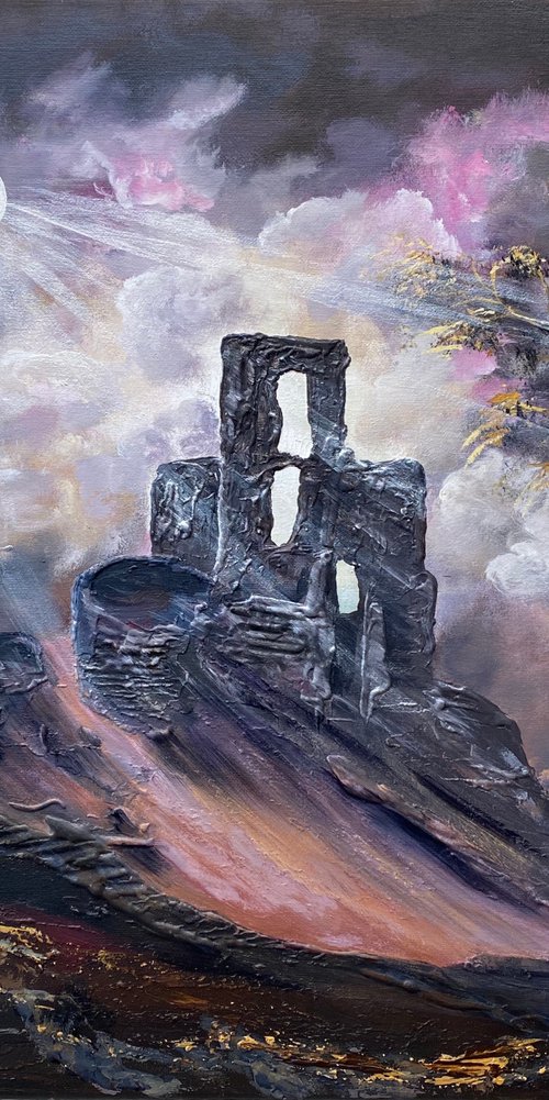 Moonlight over Corfe Castle by Marja Brown