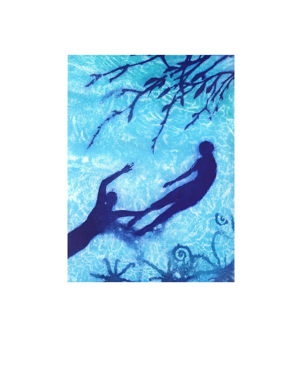 Illustrative Landscape Etchings & Engravings By Theresa Pateman, 15 X 18", Selkies Swimming, Original Artwork