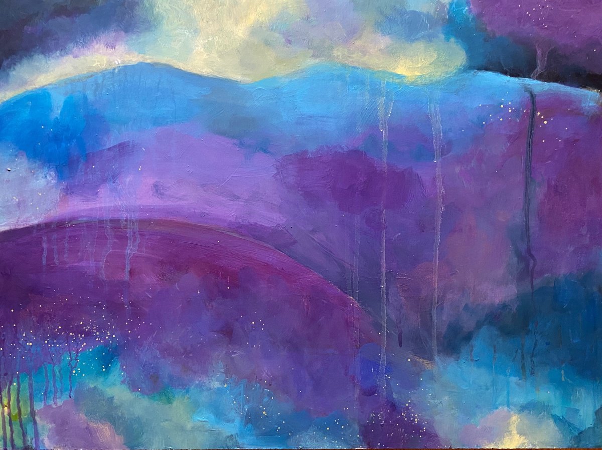 Expressive Landscape Acrylic Painting By Kate Marion Lapierre, 24 X 18", Lavender Hills, Original Artwork