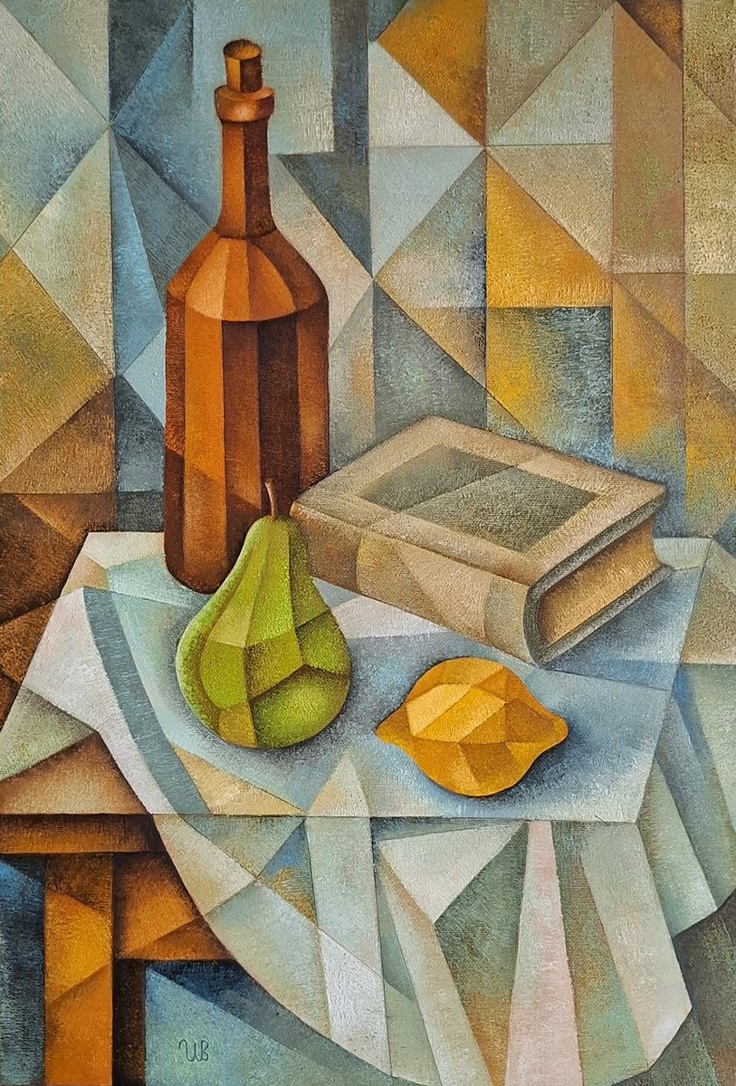 Geometric Still Life Oil Painting By Eugene Ivanov, 14 X 20, Still Life With Book, Original Artwork