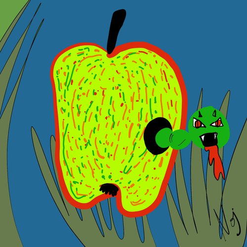 Apple with caterpillar by Mattia Paoli