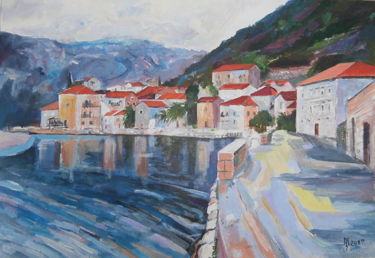 Impressionistic Cityscapes Acrylic Painting By Zoran Mihajlovic Muza, 14 X 10", Seascape, Original Artwork