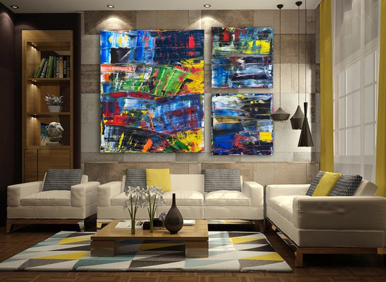 "The Gods Forgot They Made Me" - Save As A Series - Original Extra Large PMS Abstract Acrylic Painting Triptych on Gallery Wrap and Artist-Stretched Canvas - 96" x 72"