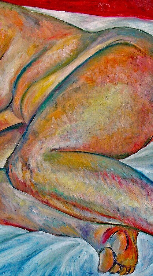 RECLINING NUDE ON WHITE SHEET by Stephen Conroy