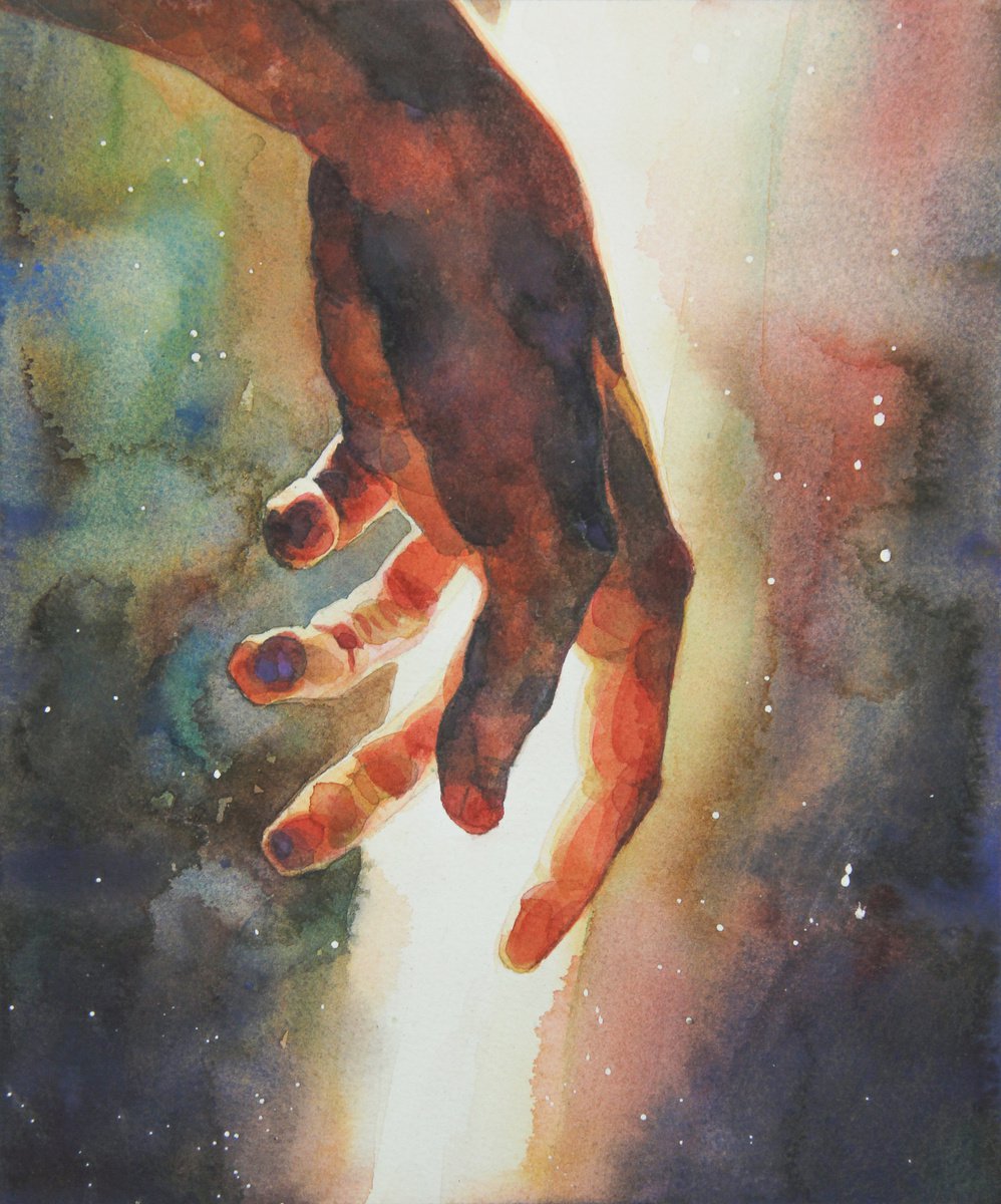 Hand - painting as a gift, watercolor on paper, hand. fingers, wall painting, interior... by Alina Shangina