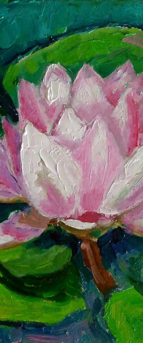 Lotus Flower Painting Water Lily Artwork Small Floral Wall Art by Yulia Berseneva