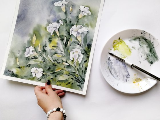 White wildflowers painting