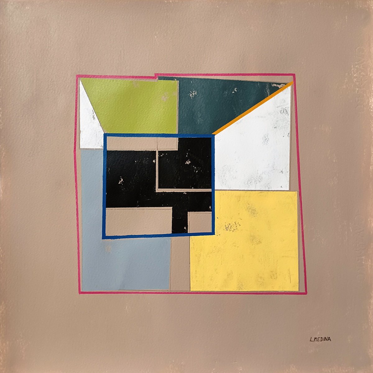 Geometric Abstract Acrylic Painting By Luis Medina, 20 X 20", Ng 31, Original Artwork