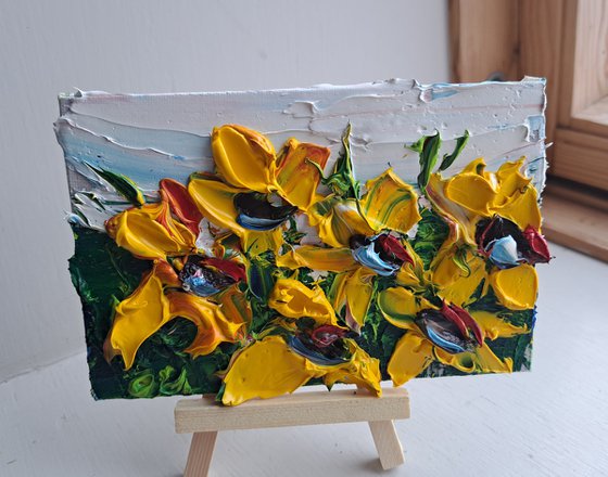 Sunflower impasto art