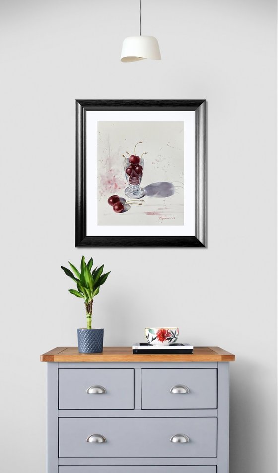 Cherry etude, original watercolour