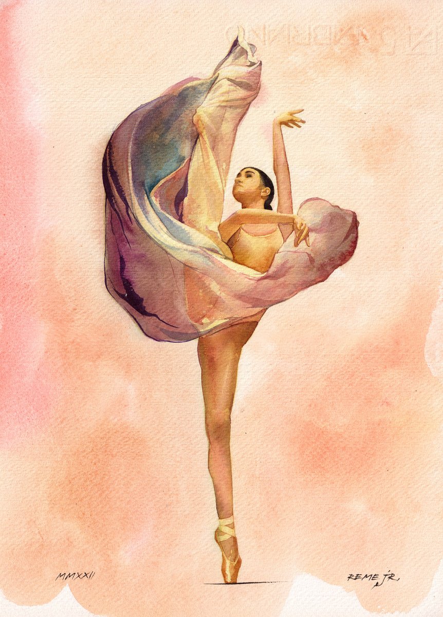 Photorealistic Portrait Watercolour By Reme Jr., 10 X 14", Ballet Dancer Dxiv, Original Artwork