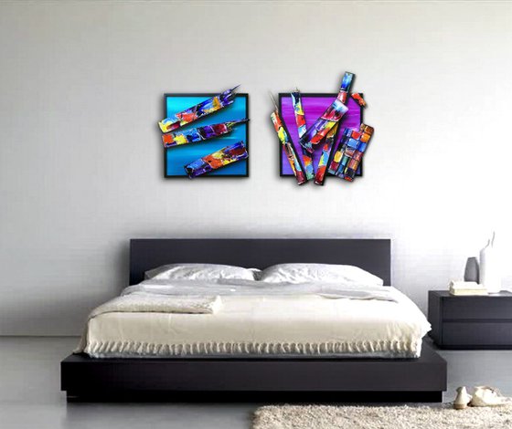 "Shipwrecked Series" - SAVE AS SERIES - Original PMS Mixed Media Sculptural Paintings On Canvas and Wood, Framed -  44 x 26 inches