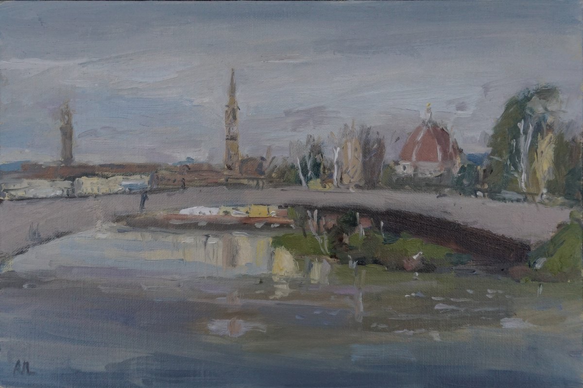 Impressionistic Cityscapes Oil Painting By Alex James Long, 12 X 8, Ponte San Niccolo?, Original Artwork