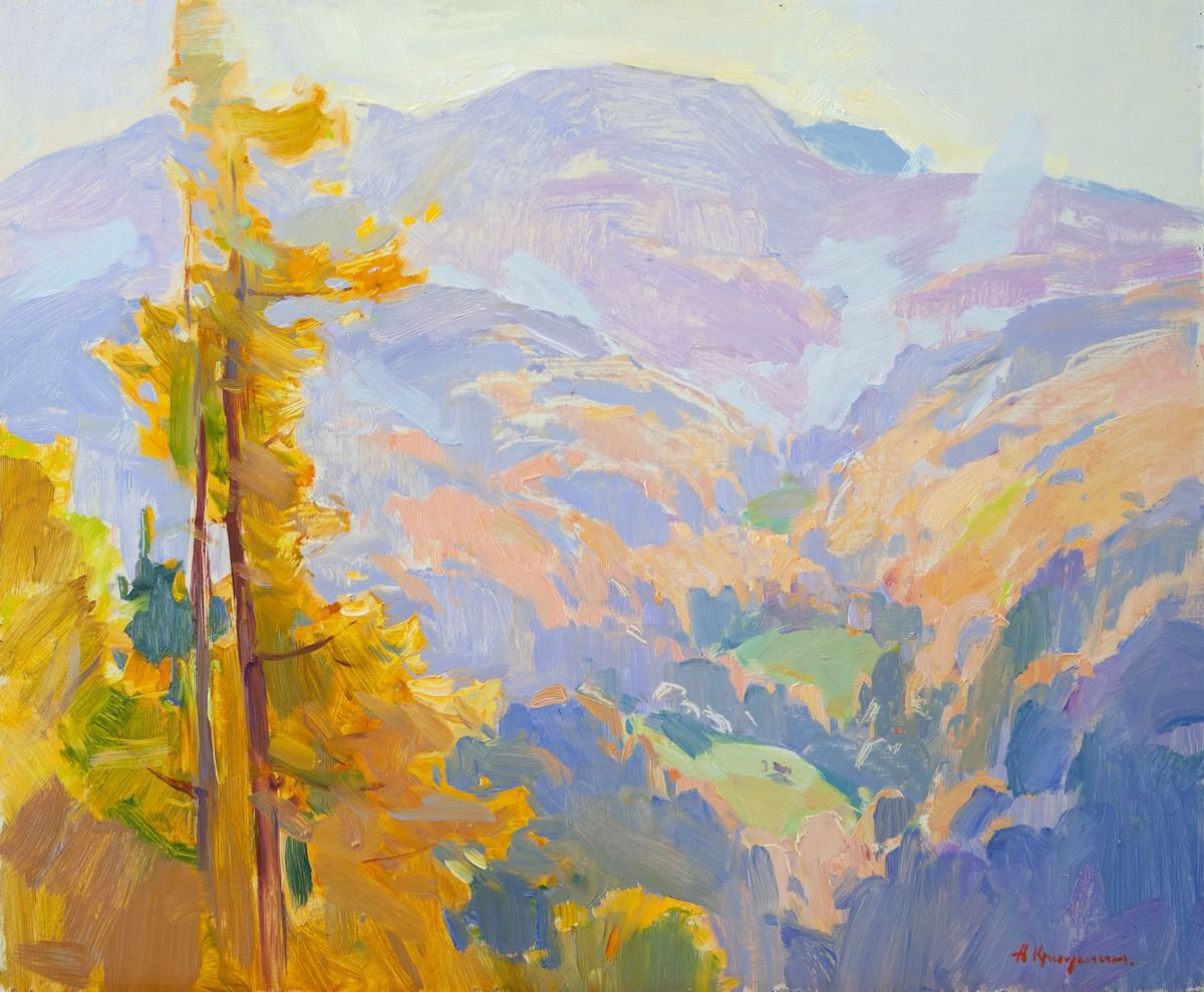 Impressionistic Landscape Oil Painting By Aleksandr Kryushyn, 23 X 19, High In The Mountains. Carpathians, Original Artwork