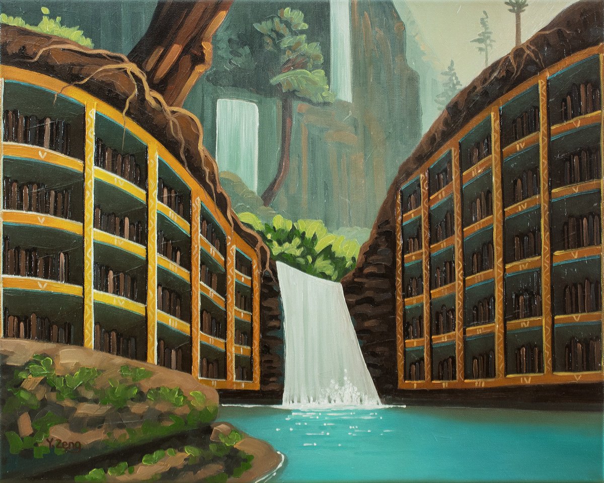 Surrealistic Oil Painting , Abandoned Library By Yue Zeng, 20 X 16, Artwork For Sale On Artfinder
