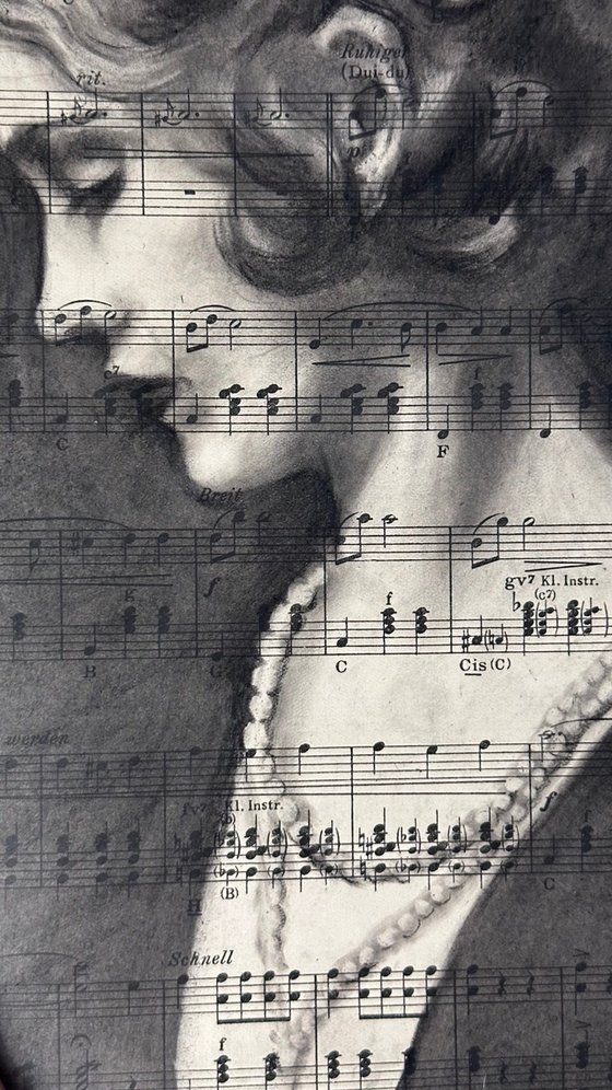 Woman's Portrait on Vintage Sheet Music