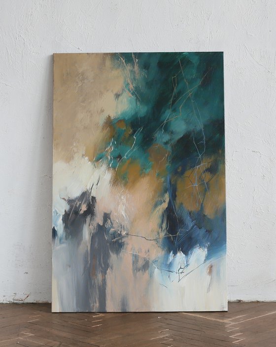 "Consonance 4" Abstract acrylic teal blue art