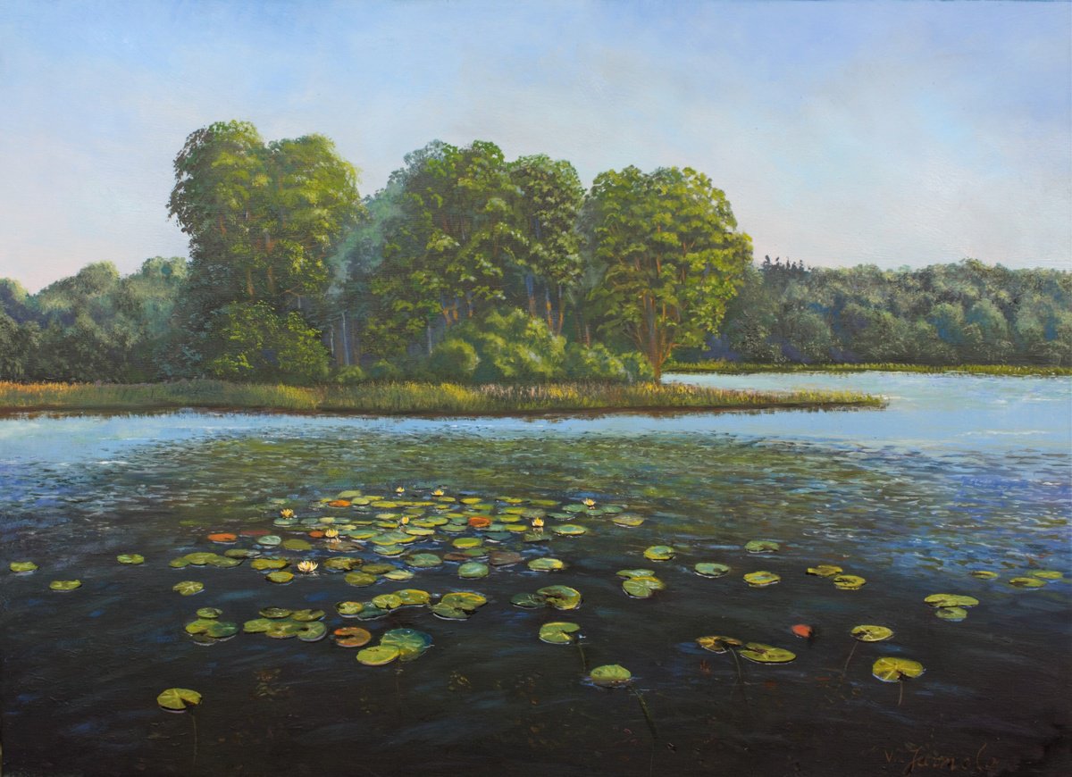 Photorealistic Landscape Oil Painting By Vladimir Jarmolo, 28 X 20", Summer Moment, Original Artwork