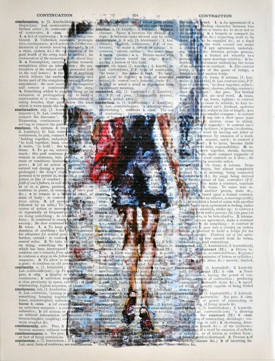 White Umbrella - Collage Art on Large Real English Dictionary Vintage Book Page