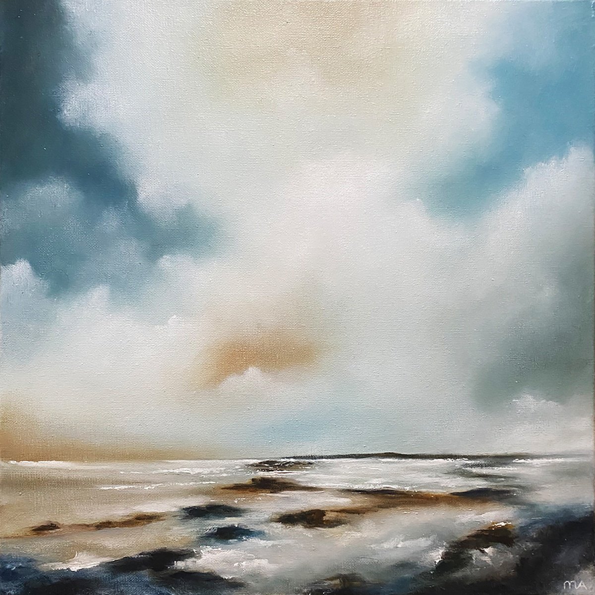 Abstract Landscape Oil Painting By Mullo Art, 18 X 18", Windswept Voices, Original Artwork