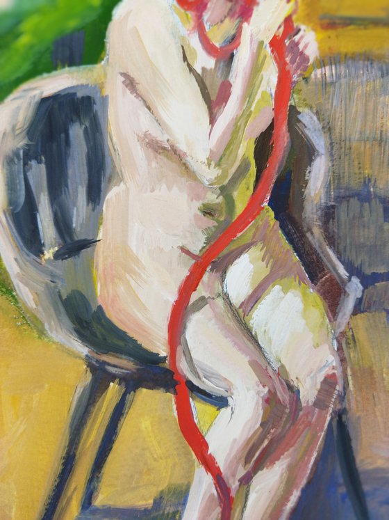 Red Ribbon. Nude girl