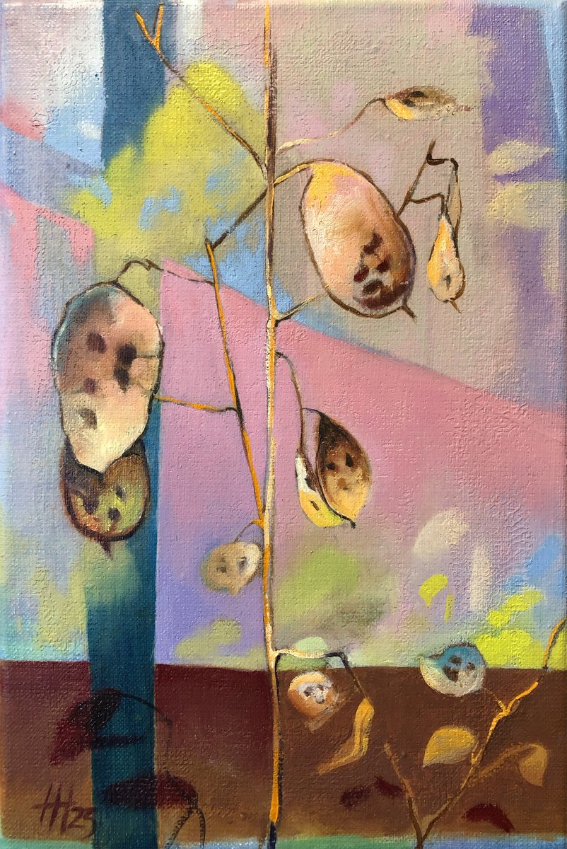 Impressionistic Botanical Oil Painting By Hilde Hoekstra, 8 X 12, Honesty #1, Original Artwork