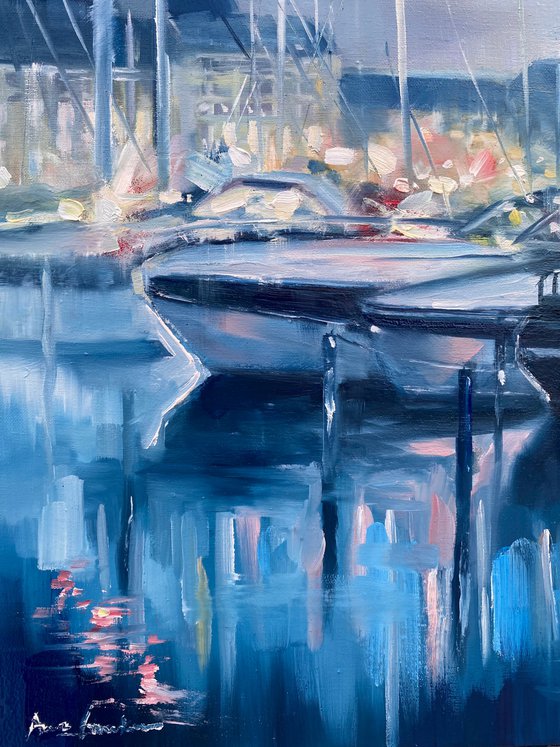 "Yachts"original oil painting by Artem Grunyka