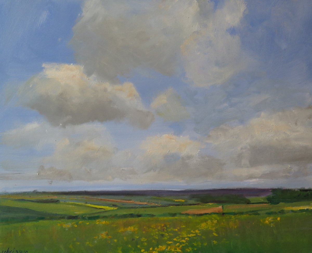 Impressionistic Landscape Oil Painting By Malcolm Ludvigsen, 30 X 24", Wolds, May 26, Original Artwork