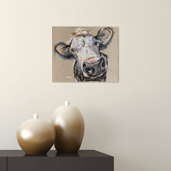 Simon - White Cow Calf original oil painting