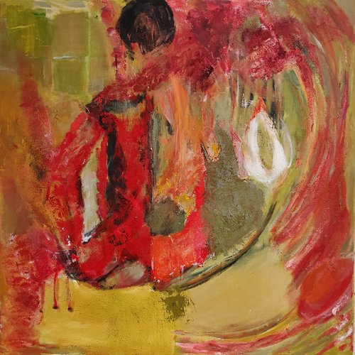 Abstract Acrylic Red  Artwork inspiration  100x100 by Sylvie Dodin