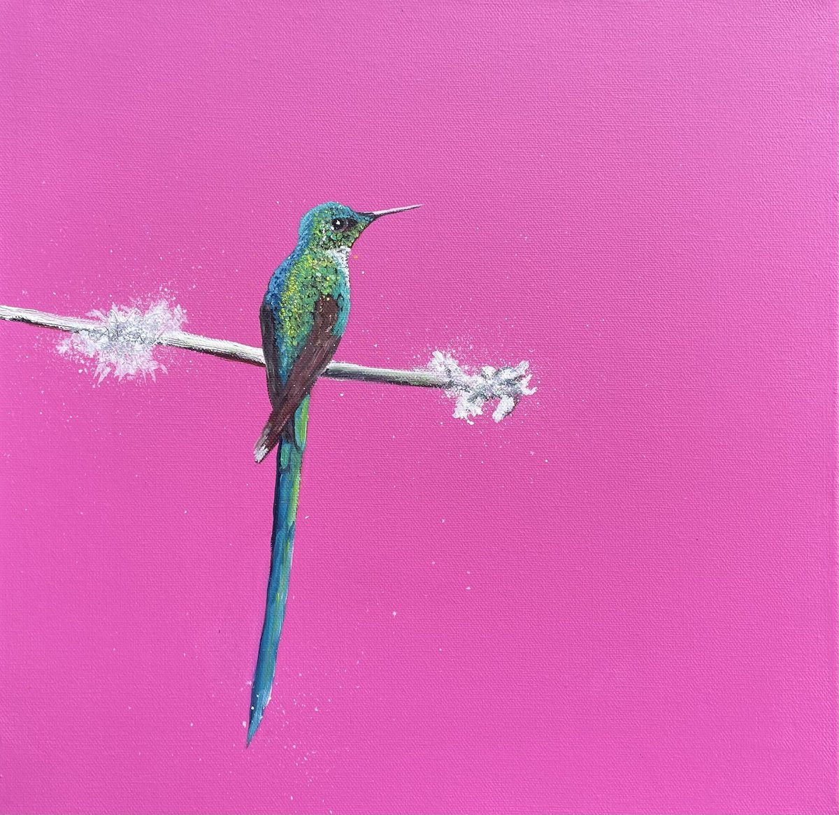 Impressionistic Painting , Long-Tailed Sylph By Laure Bury, 16 X 16, Artwork For Sale On Artfinder