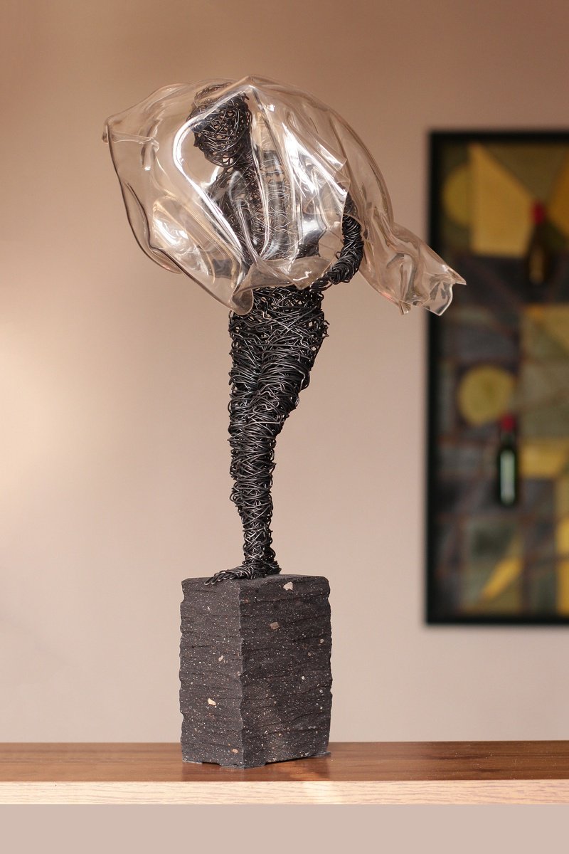 Expressive Portrait Sculpture By Karen Axikyan, 12 X 23", Anticipation Echo, Original Artwork