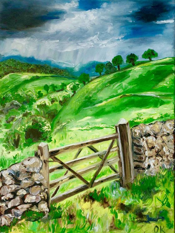 PEAK DISTRICT . ENGLISH LANDSCAPE, OIL PAINTING. OFFICE URBAN WALL ART