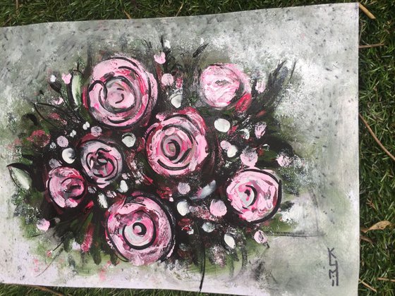Pink Roses Acrylic on Watercolour Paper Roses Painting Gift Ideas Original Art 8"x12"