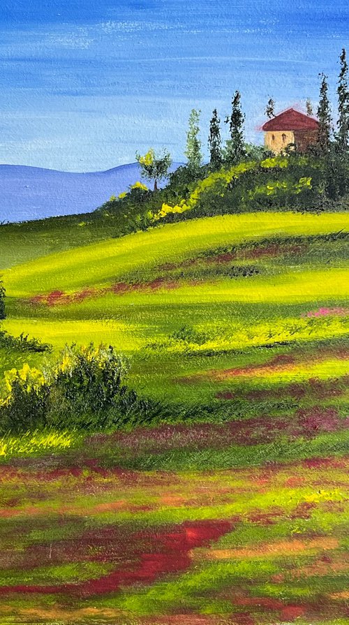 Tuscany. Poppy Field. original oil painting by Halyna Kirichenko