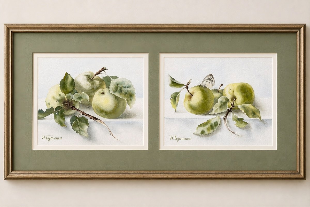 Natalia Butenko | Original  Watercolour | Apple Orchard Diptych | 20 X 20Cm | Artwork For Sale On Artfinder