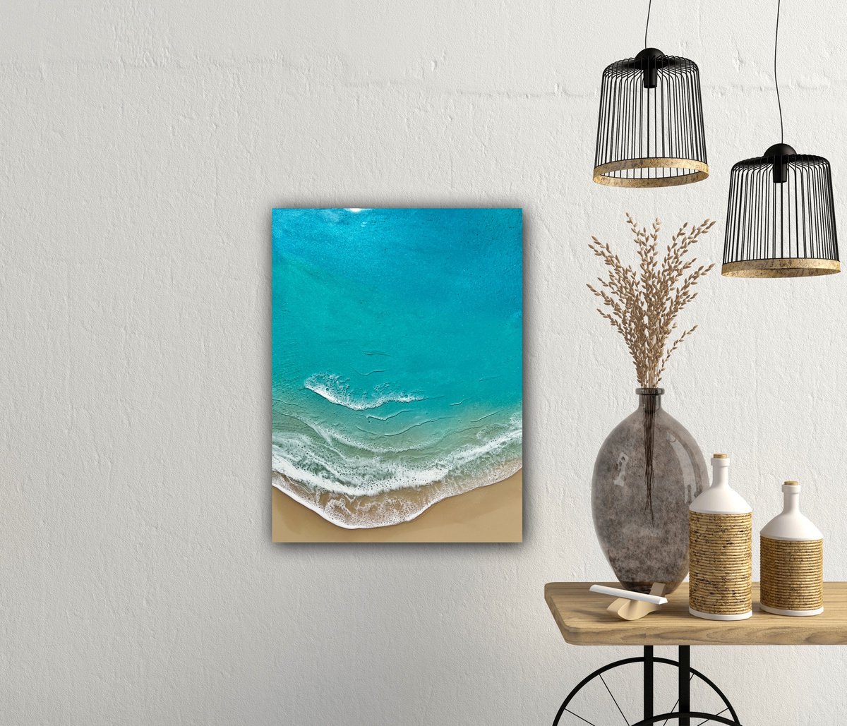 Organic Landscape Painting By Ana Hefco, 18 X 24, Waves Thrill, Original Artwork