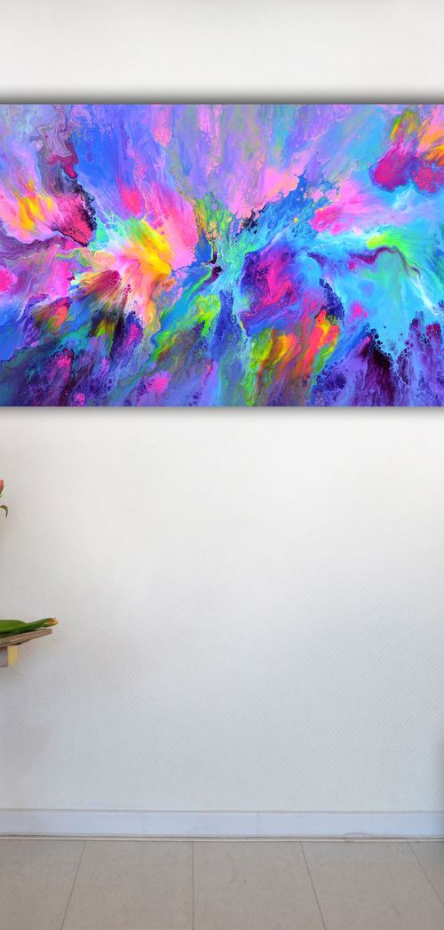 FREE SHIPPING - Happy Harmony IX - 150x60 cm - Big Painting XXXL - Large Abstract, Supersized Painting - Ready to Hang, Hotel Wall Decor by Soos Tiberiu
