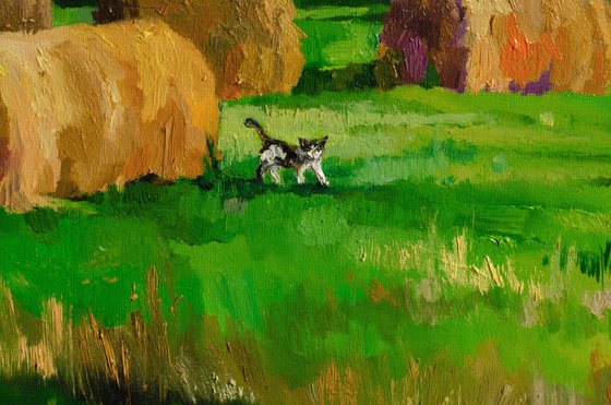 A Cat Among the Hay Bales