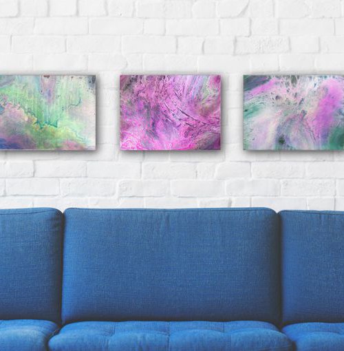 "Multiverse" - FREE USA SHIPPING - Original Triptych, Abstract PMS Acrylic Paintings Series - 36" x 9" by Preston M. Smith (PMS)