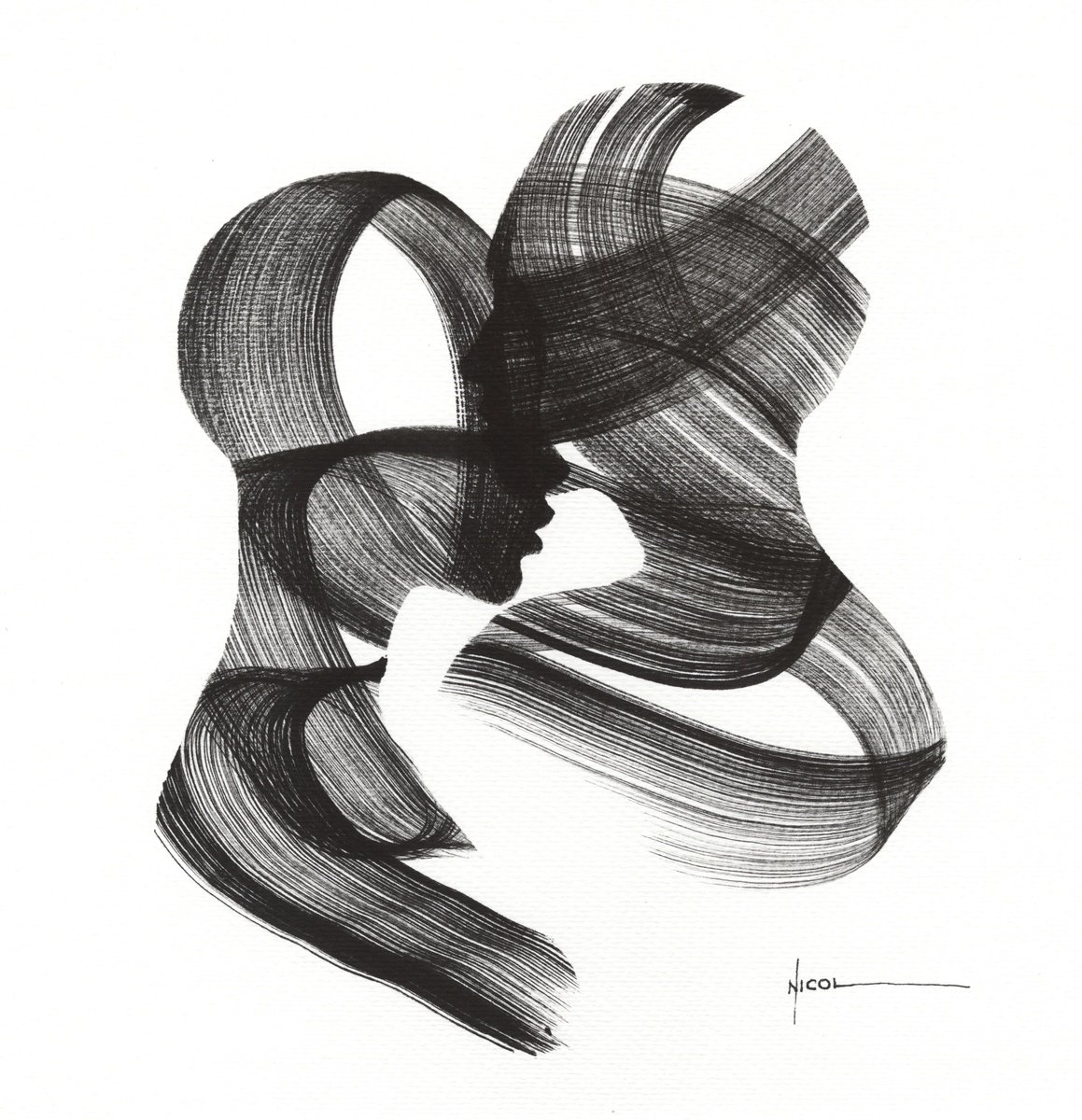 Expressive Ink Drawing , Tangled Echoes By Nicol Vacaru, 11 X 11, Artwork For Sale On Artfinder