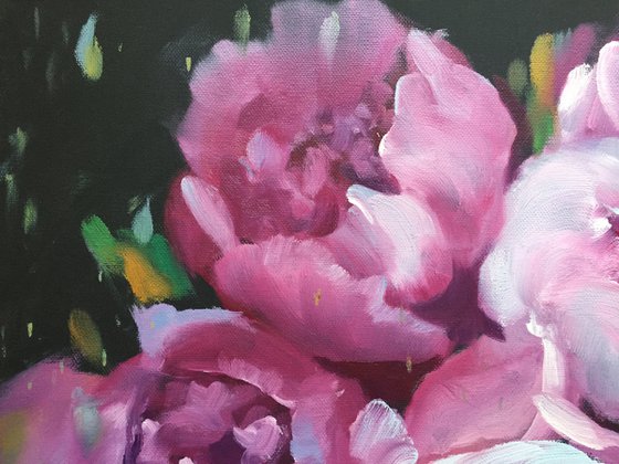 Original oil painting peonies bouquet